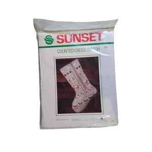 Vintage sunset Christmas stocking Cross stitch ribbon 2903